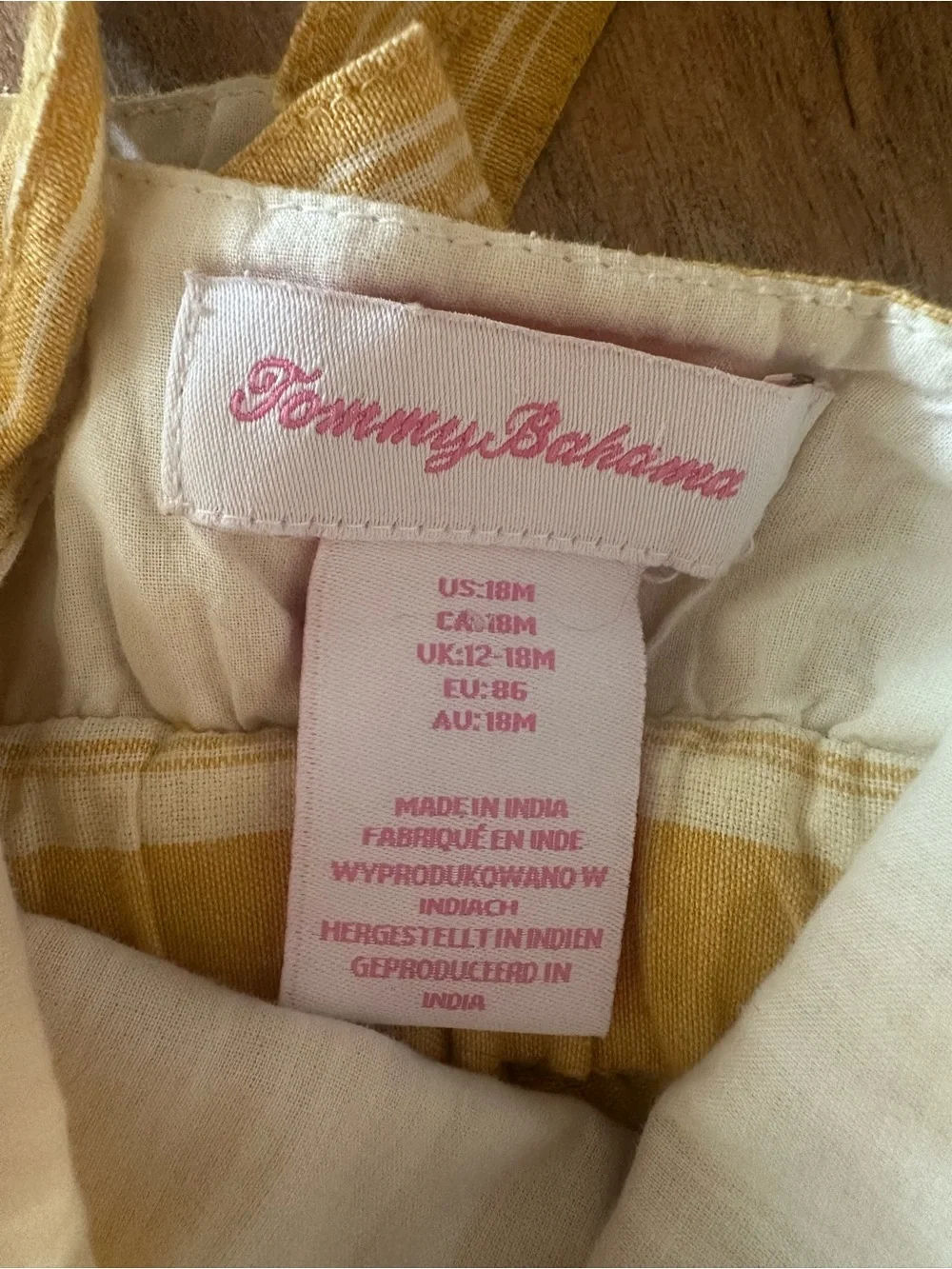 Tommy Bahama Girls 18M Yellow White Striped Cotton Jumpsuit Pockets